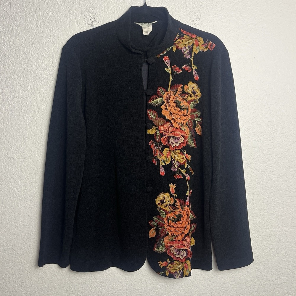 Vintage Orvis Jacket Women's Medium Black Floral‎ Embroidered Mandarin Rare USA